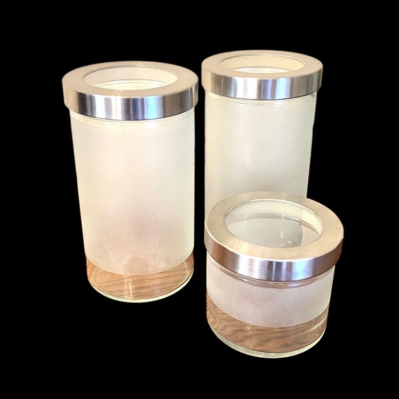 IKEA Kitchen Ikea Droppar Frosted Glass Canister Set W Stainless